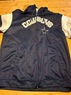 Vintage Reebok Dallas Cowboys Navy Zip-Up Hoodie with White Sleeves